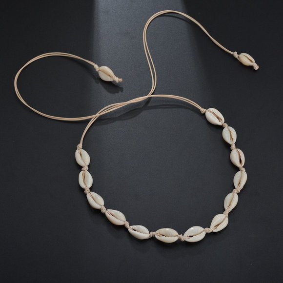 Cowrie Shell Choker Boho White String Necklace Surfer Beach Conch Puka, Hawaiian - Picture 1 of 9